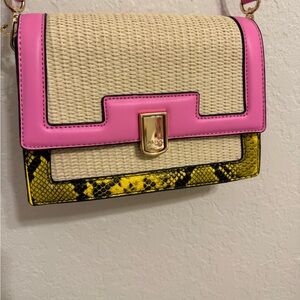 Aldo Pink and Yellow Crossbody Bag with Snakeskin Detail